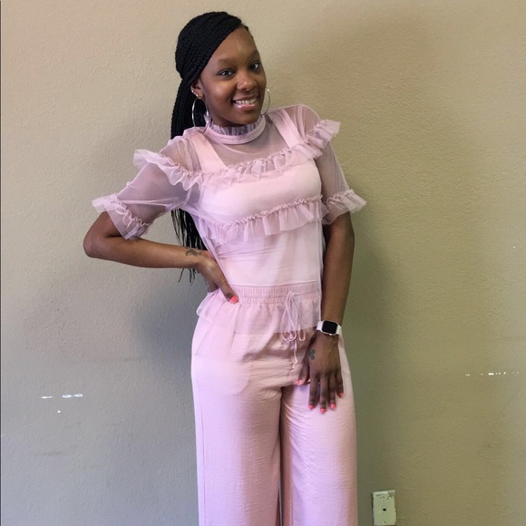 Pink Mesh Ruffle Top - Picture 2 of 2